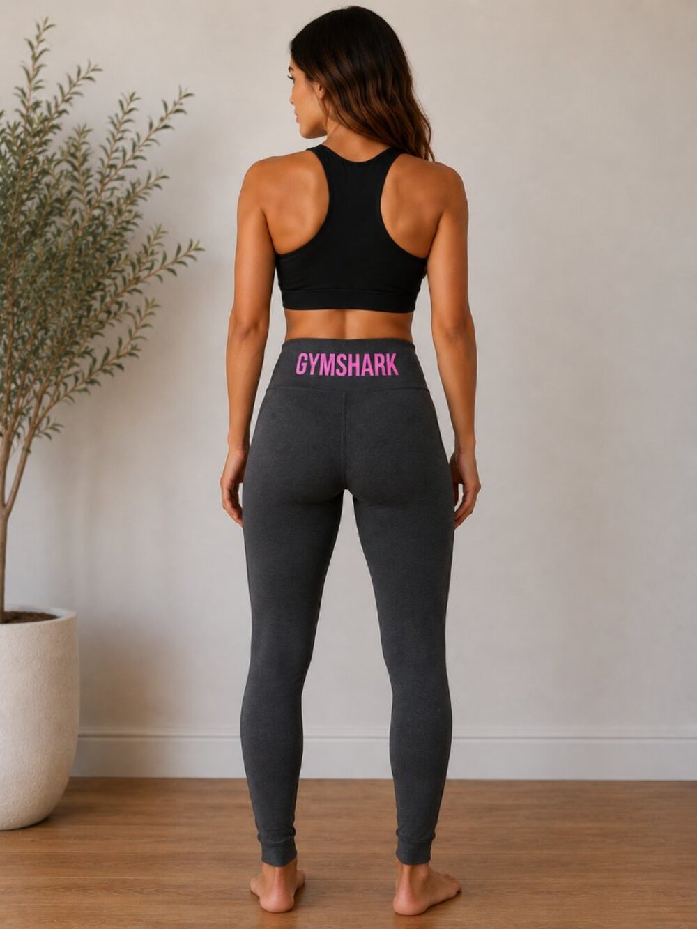 Gymshark Grey High Rise Leggings Pink Logo Waistband XS